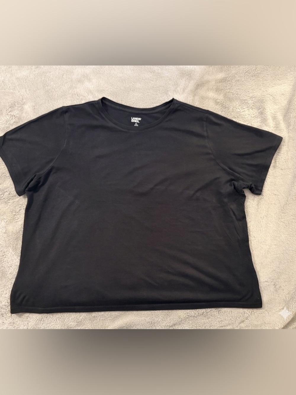 Lands' End 2X Black Short Sleeve Crew Neck Tee - Plus Size Essential Cotton Top